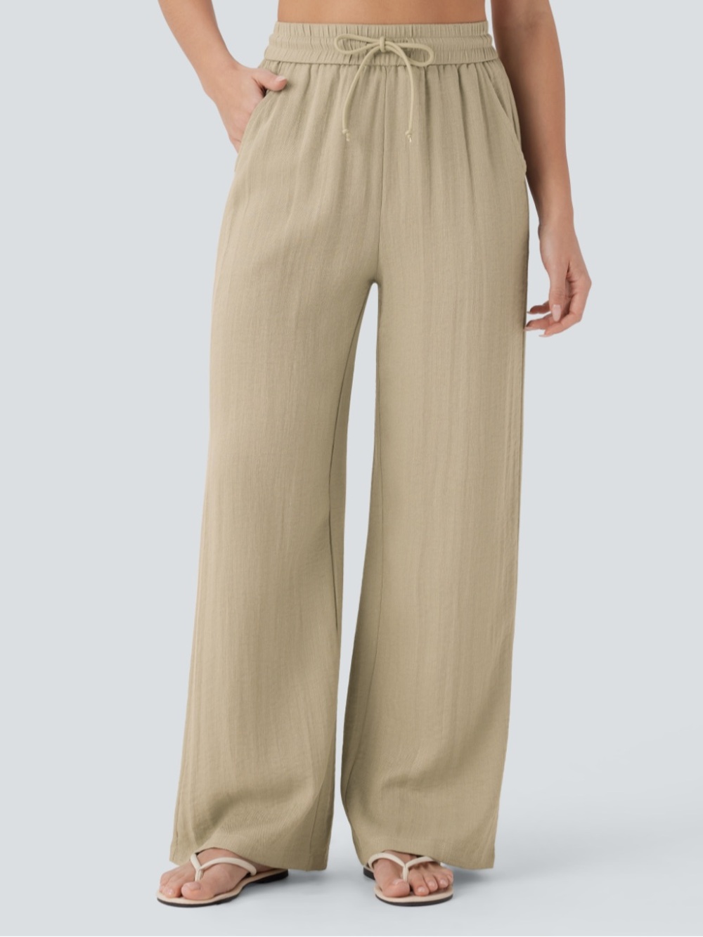 HALARA Relaxed Wide-Leg Drawstring Linen Feel Pants